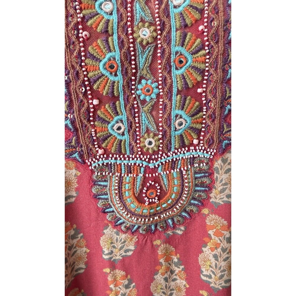 Soft Surroundings XS Red Paisley Floral Embroidered Beaded Phoenix Midi Dress - Picture 5 of 11